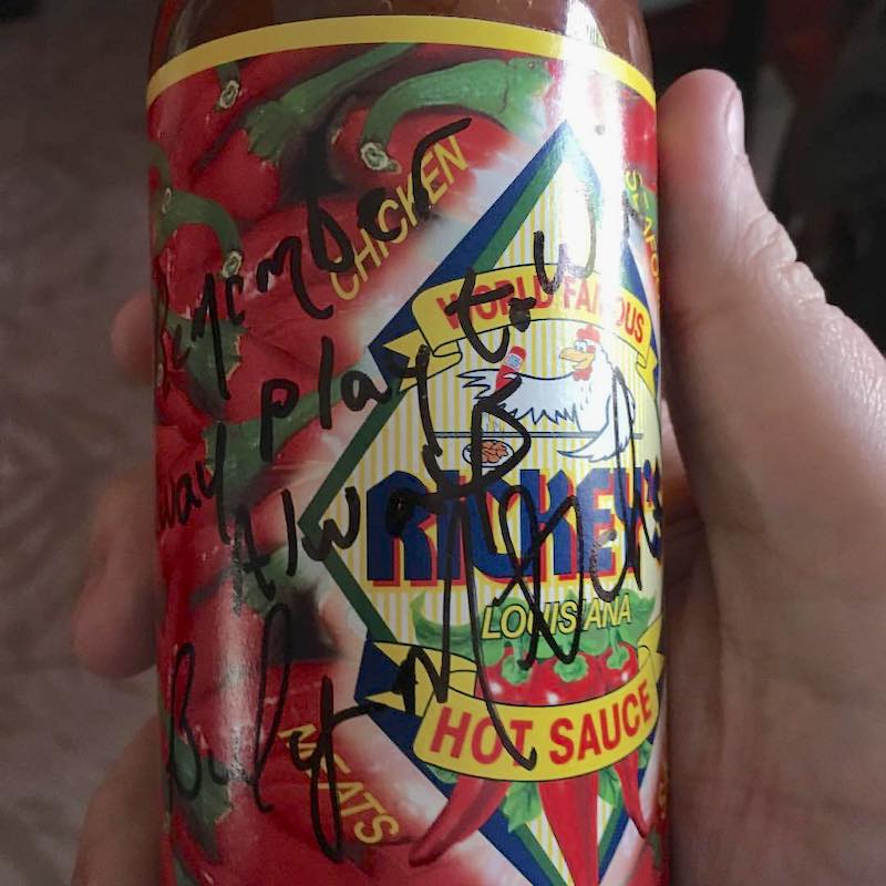 Billy Mitchell signed bottle of Rickey's Hot Sauce