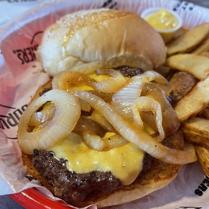 Fuddruckers Cheeseburger with Grilled Onions & Fries