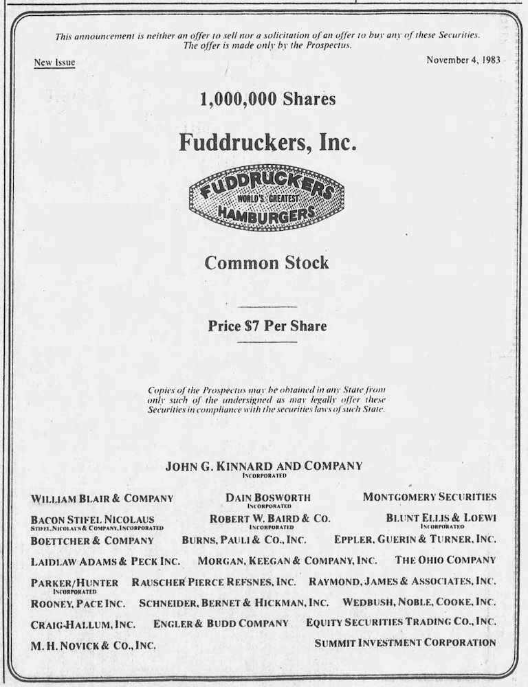 Fuddruckers Stock Certificate November 8, 1983