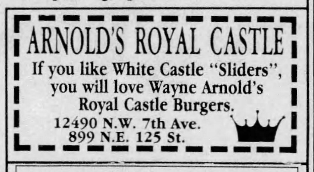 Arnold's Royal Castle Ad in the Miami Herald 10-22-93