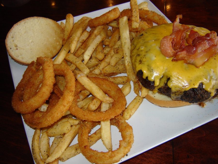 Kingdom Doomsday Burger w/Fries & Onion Rings