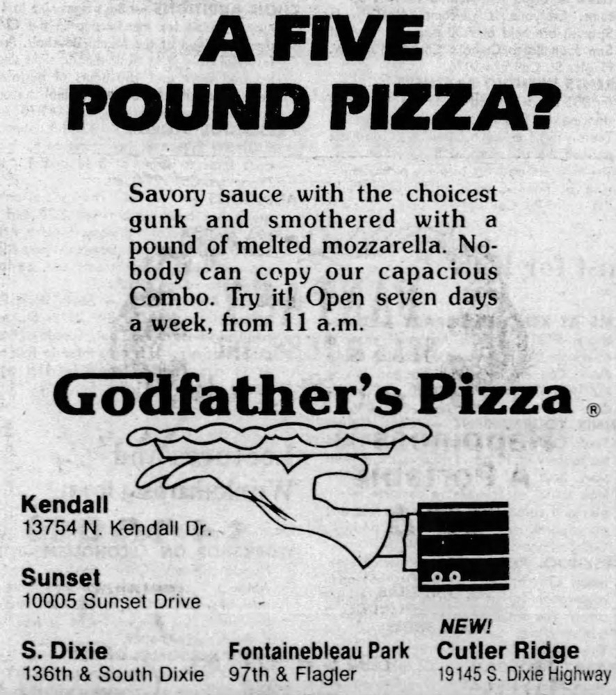 Godfather's Pizza ad in the Miami Herald 8-20-81