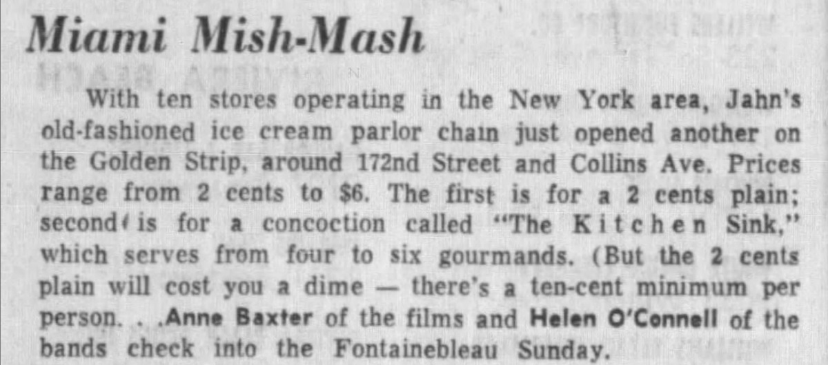 Jahn's Opening Mention in the Miami News August 3rd, 1956
