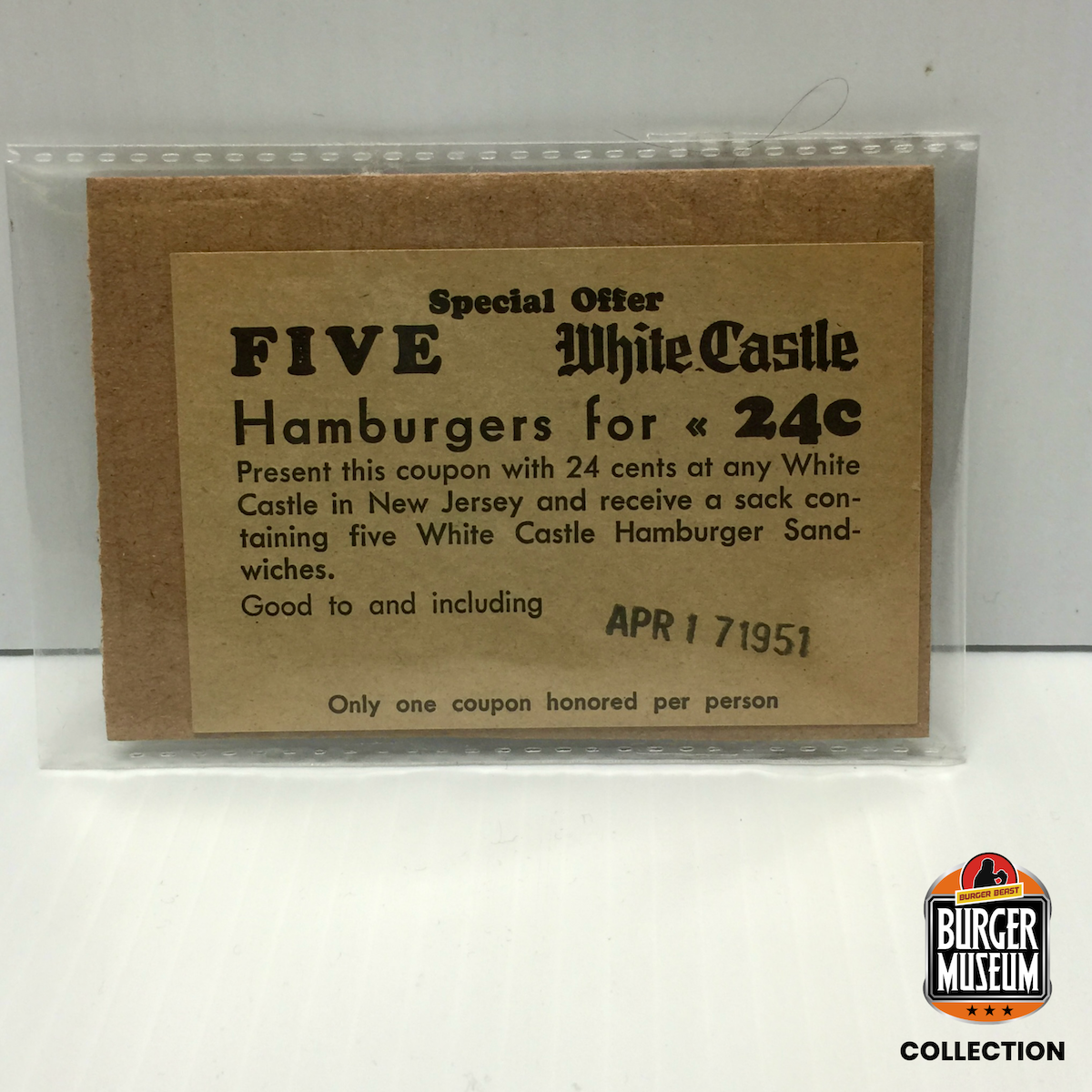 Vintage 1951 White Castle Coupon from the Burger Museum Collection