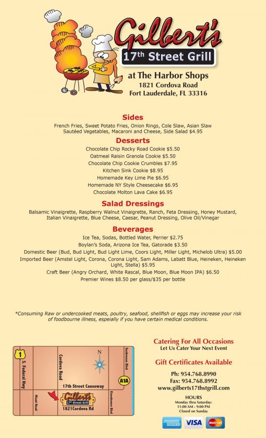Gilbert's 17th Street Grill Menu Page Back in Fort Lauderdale, Florida