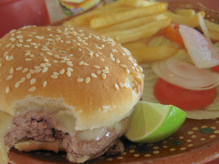 Cheeseburger from Mezcalitos in Cozumel, Mexico