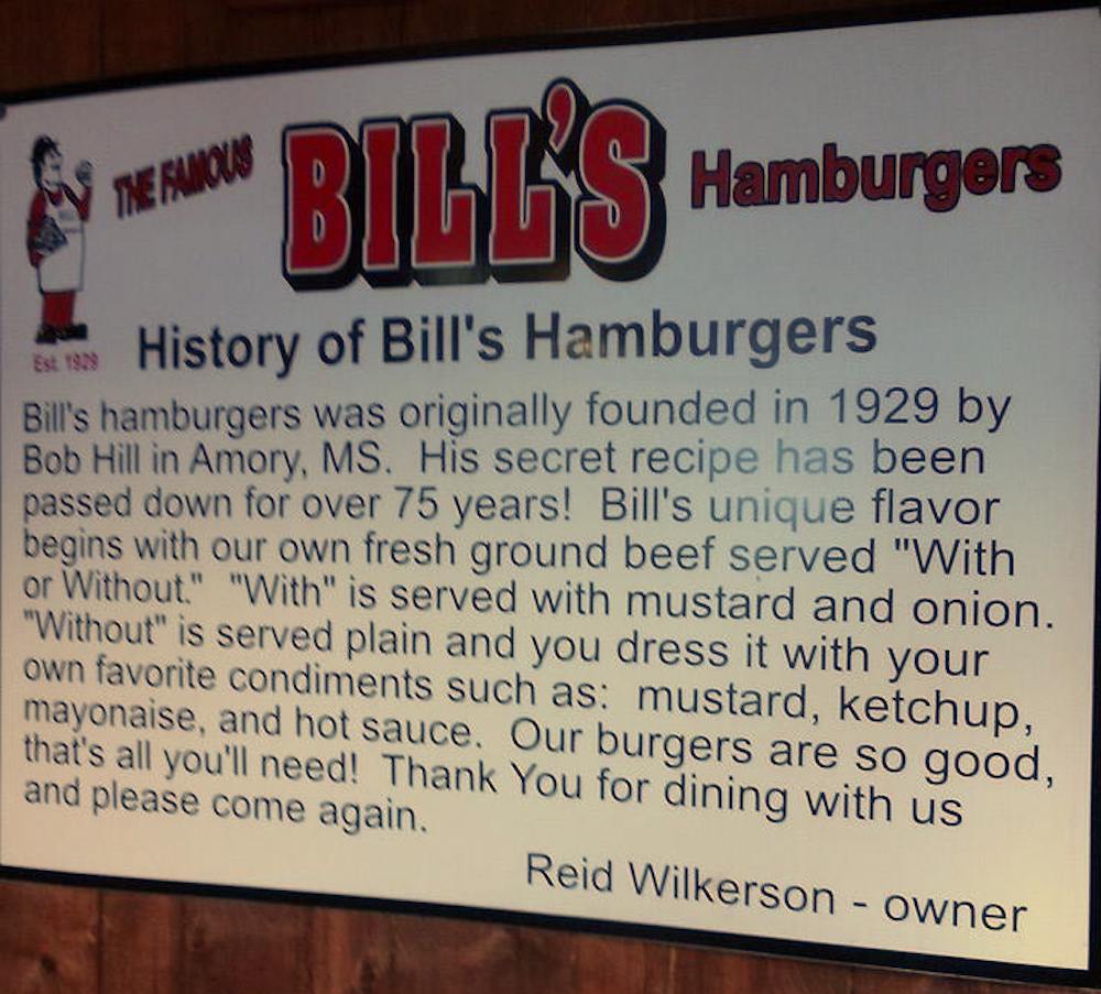 History of Bill's Hamburgers in Amory, Mississippi