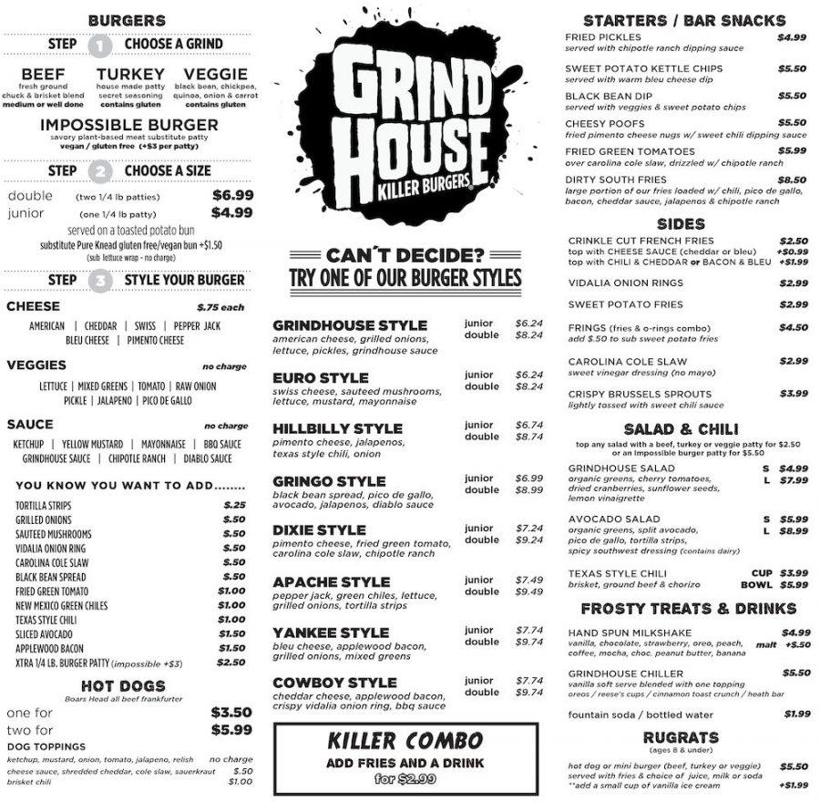 Grindhouse Killer Burgers Menu in Atlanta, Georgia