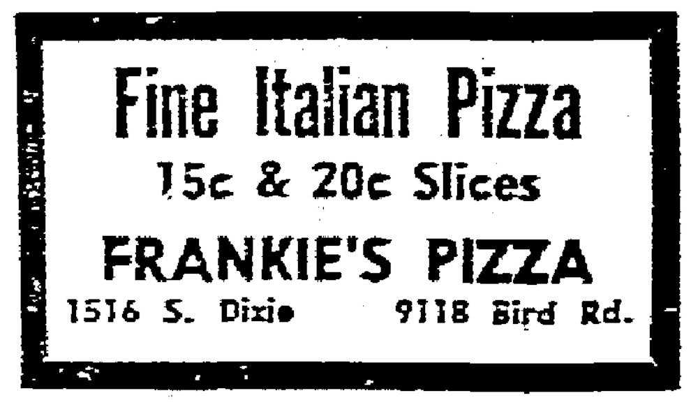 Frankie's Pizza in the Miami Herald July 3, 1958
