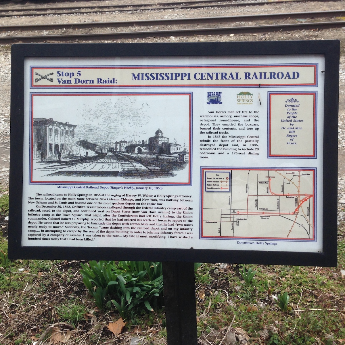 Mississippi Central Railroad Plaque at Phillips Grocery in Holly Springs, Mississippi