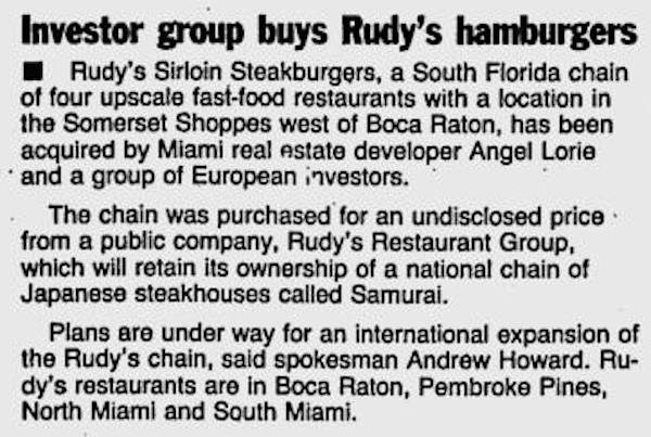 Rudy's Story in Boca Raton News