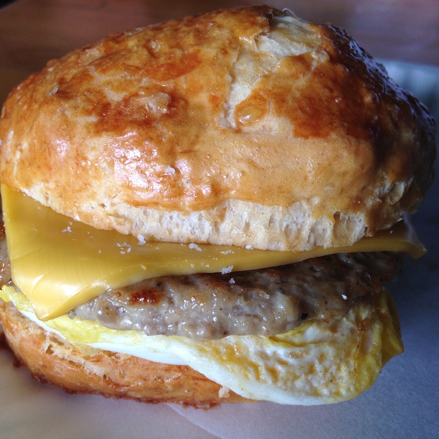 Sausage Breakfast Sandwich from Daylight Donuts in Clarksdale, Mississippi