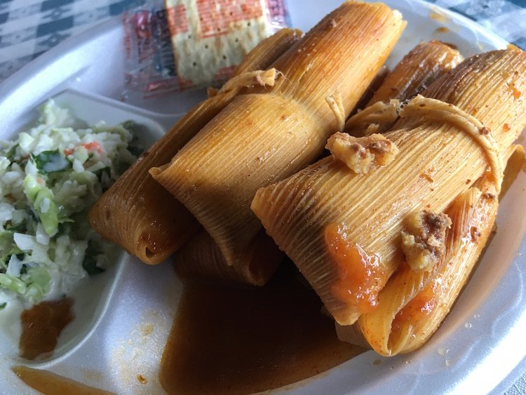 Hot Tamales with Crackers & Slaw