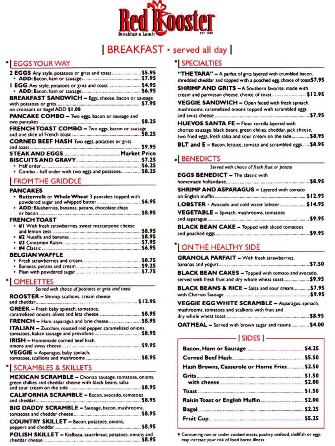 Red Rooster Menu from Marco Island, Florida