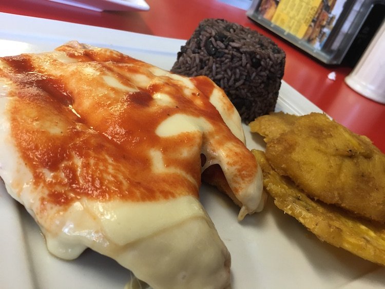 Pollo ala Milanesa, Moros, and Tostones from Odaly's Delight Cafe in Westchester, Florida