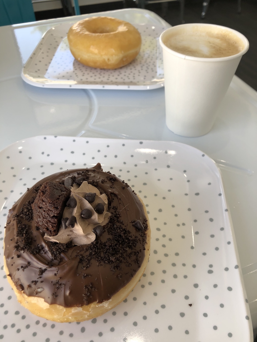 Slutty Brownie, Glazed & Cafe con Leche from Mojo Donuts from Miami, Florida