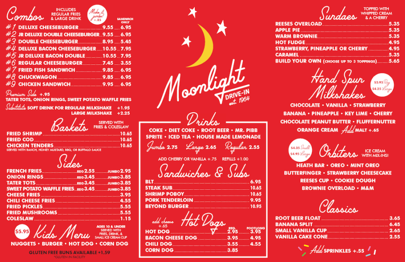 Moonlight Drive-In Menu from Titusville, Florida