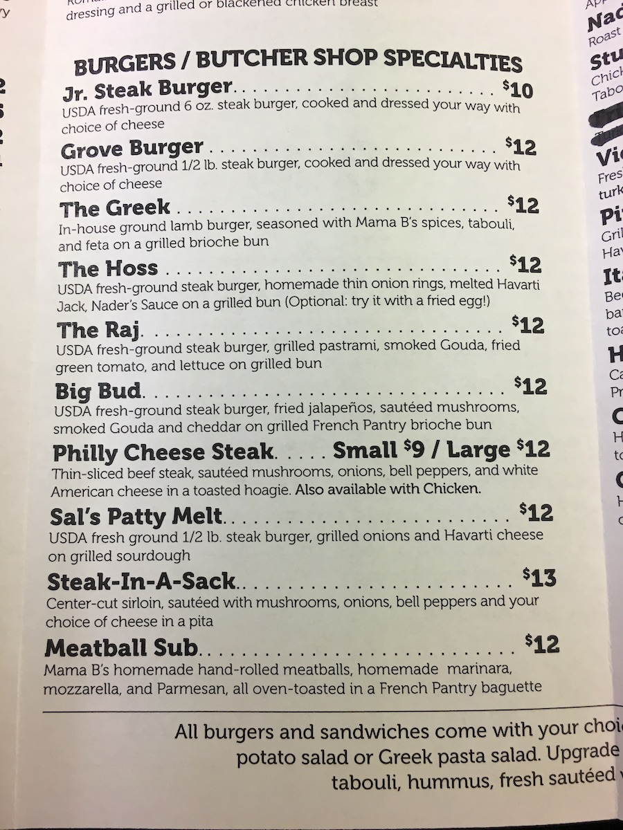 Burger Menu from Pinegrove Market and Deli in Jacksonville, Florida