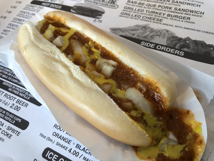 Dog 'n Suds Drive-In Coney Dog with Onions & Mustard