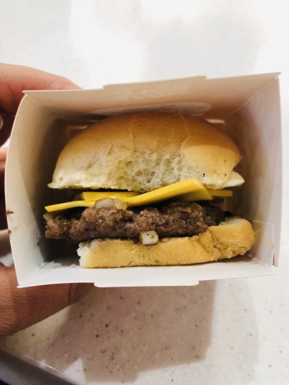 White Castle’s 1921 Slider with Cheese, Pickle, Mustard & Onion made by Burger Beast