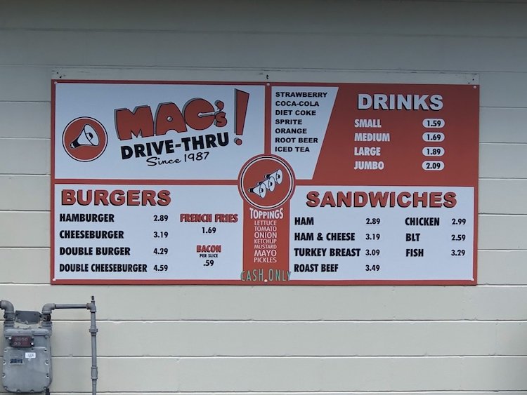 Mac's Drive-Thru's Gainesville Menu 
