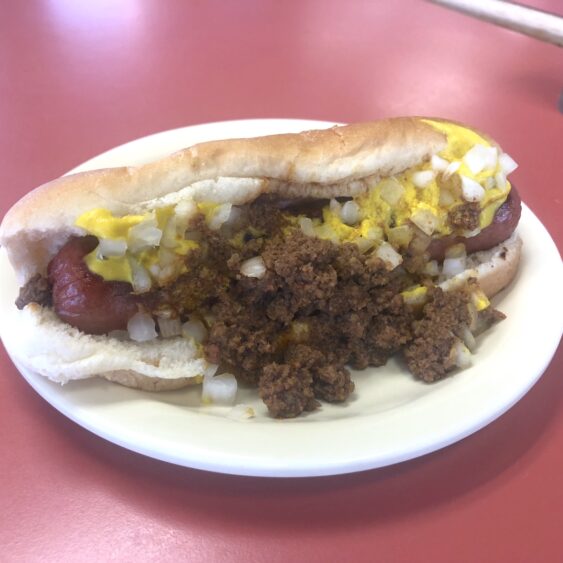 King Hot Dog with Chili from Rudy's Hot Dogs in Toledo, Ohio