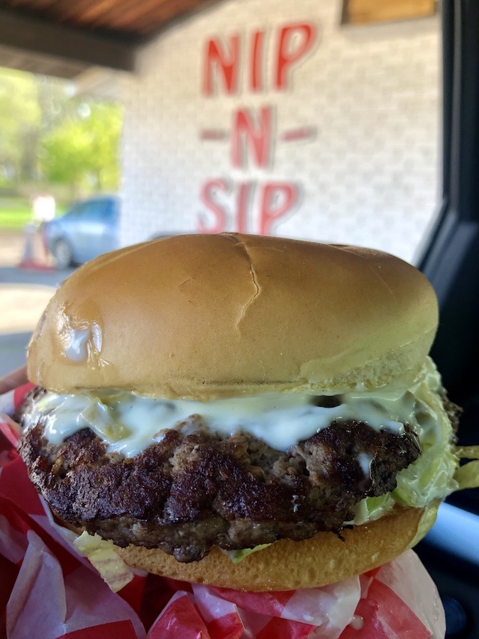 Olive Burger from Nip N Sip Drive-in in Lansing, Michigan