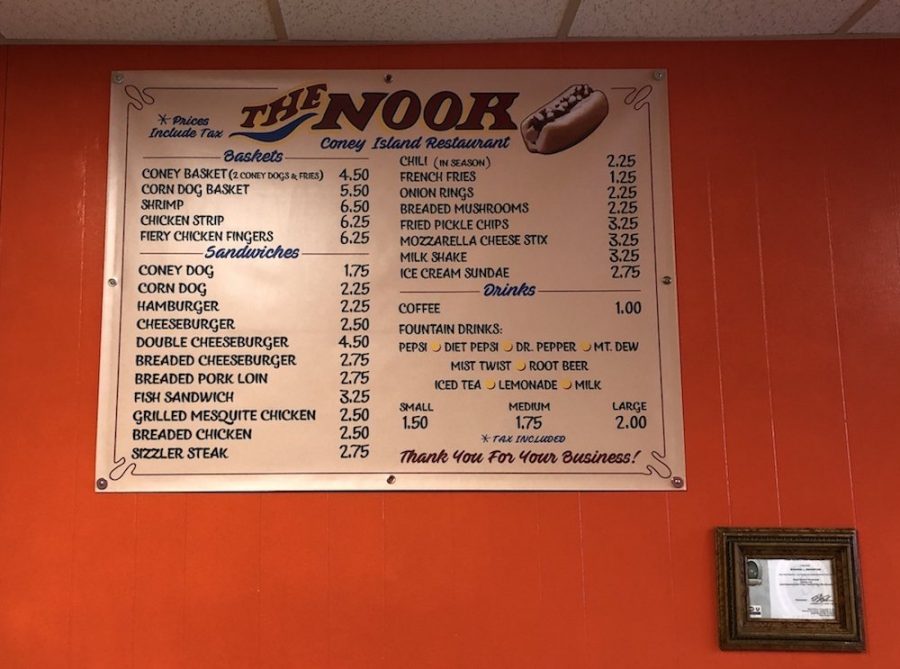 The Nook's Menu in Columbia City, Indiana