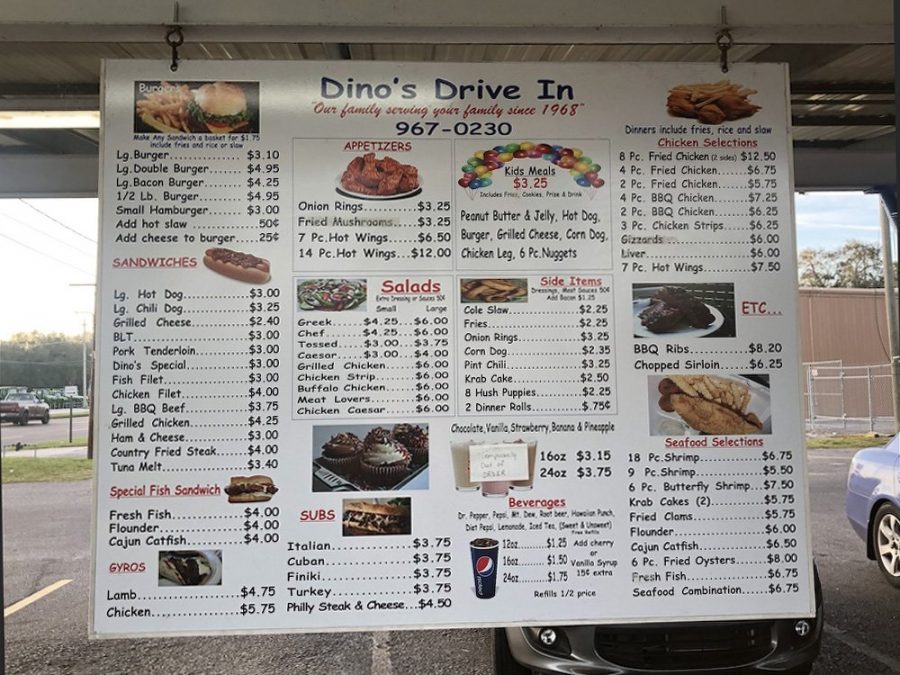 Menu Board from Dino's Drive-In in Winter Haven, Florida