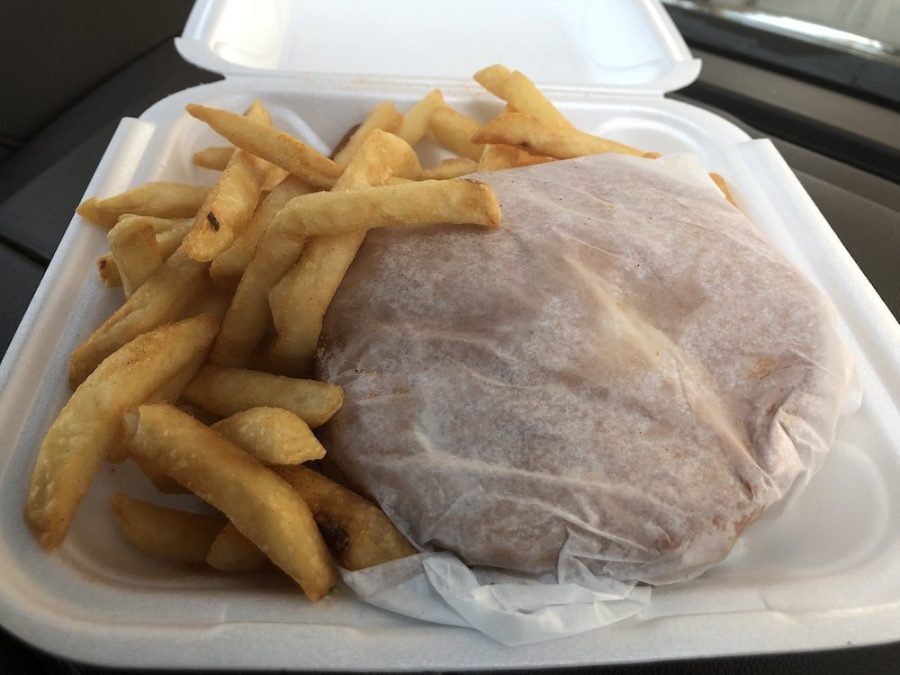 Wrapped Double Cheeseburger with Fries from John's Drive in Fort Meade, Florida