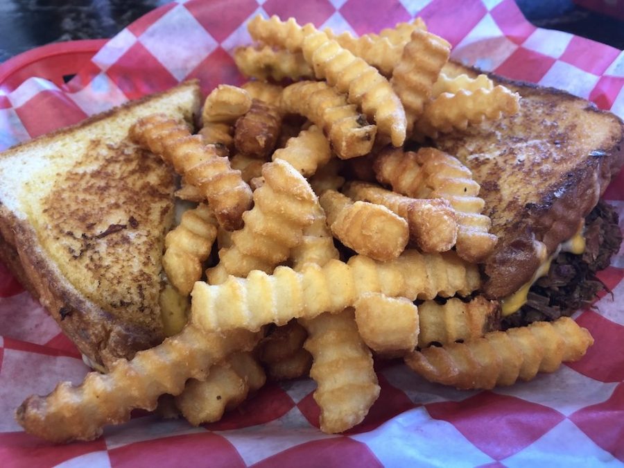 Smoked Brisket Grilled Cheese with Crinkle Cut Fries