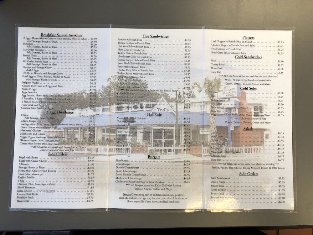 Ted's Luncheonette Menu