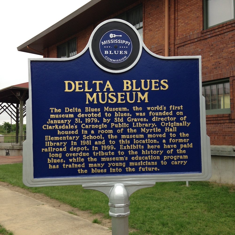 Delta Blues Museum Plaque in Clarksdale, Mississippi