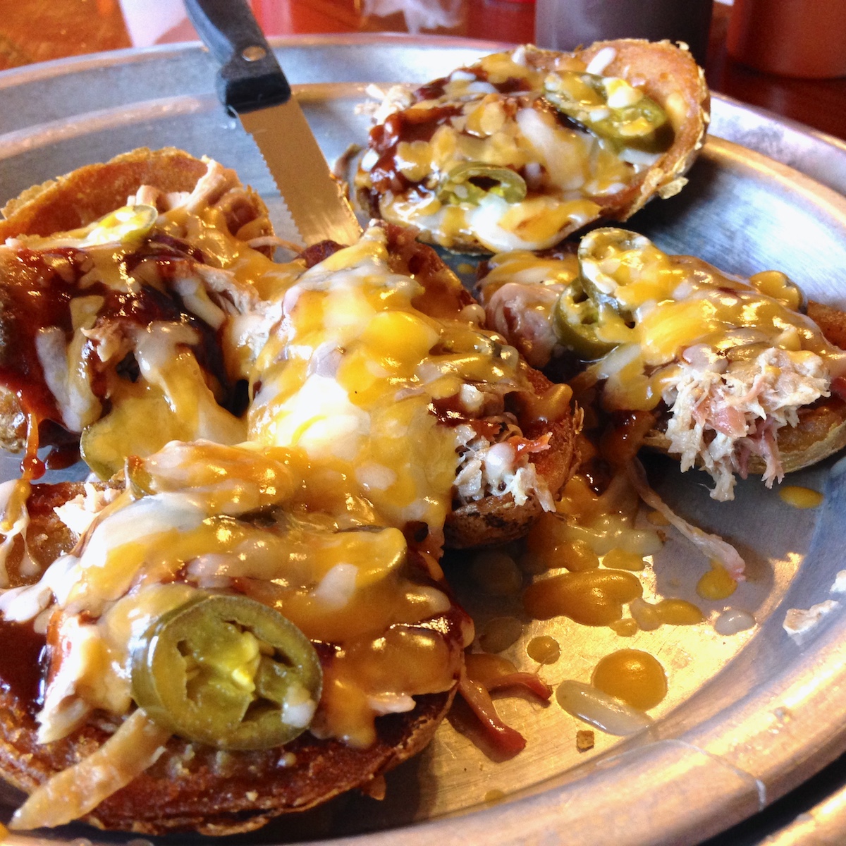 Squealing BBQ Potato Skins from Shiver's BBQ in Homestead, Florida