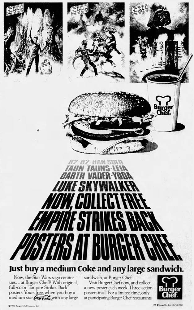 Burger Chef 1980 Empire Strikes Back Posters Ad