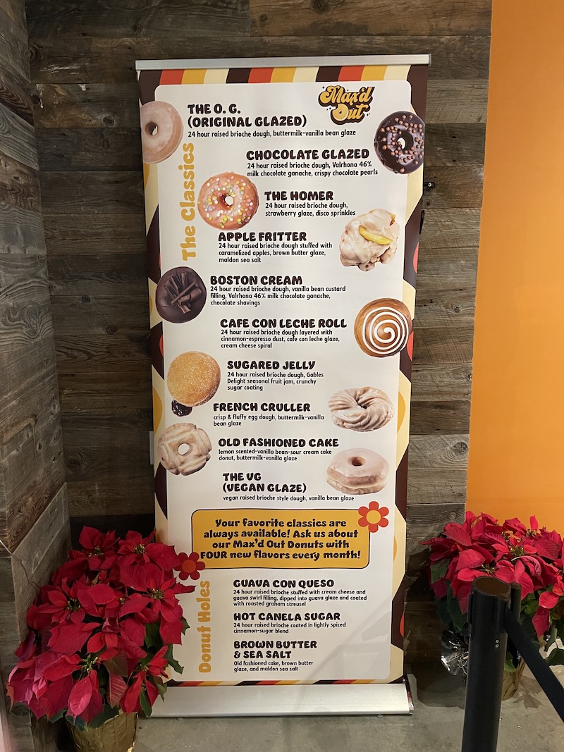 The Menu from Max'd Out Donuts in North Miami Beach, Florida