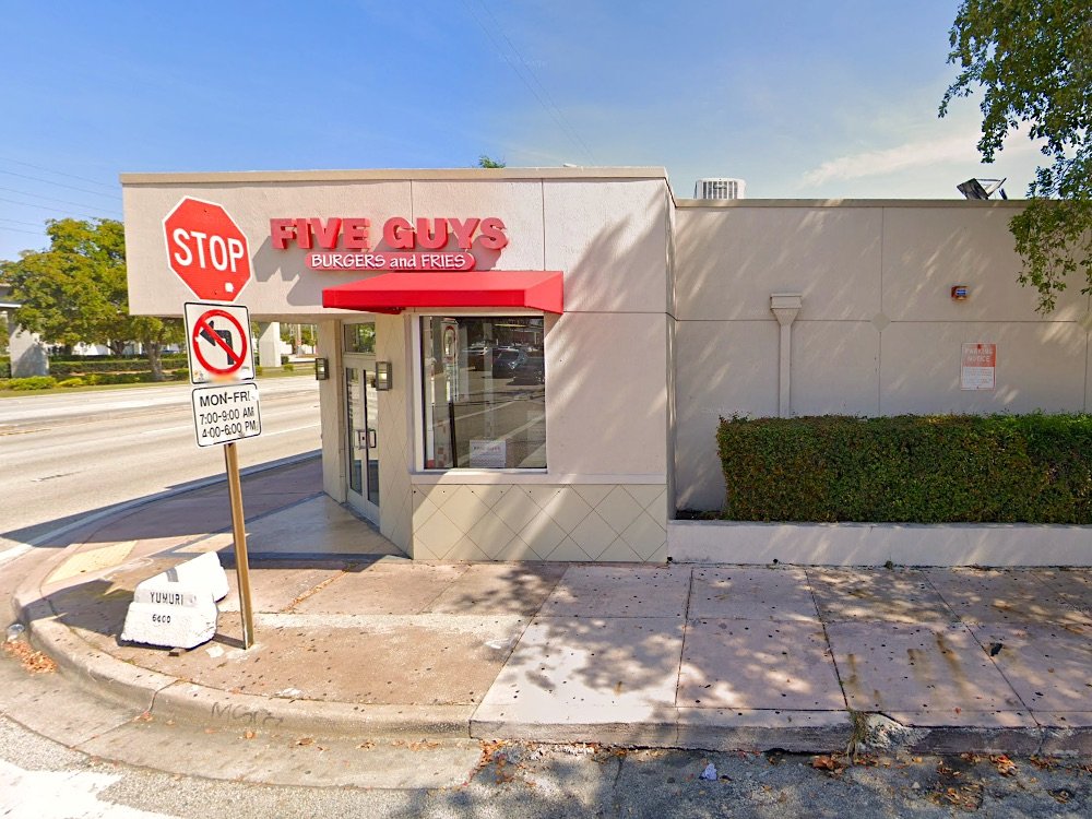 Five Guys Burgers and Fries in Coral Gables, a former Royal Castle building
