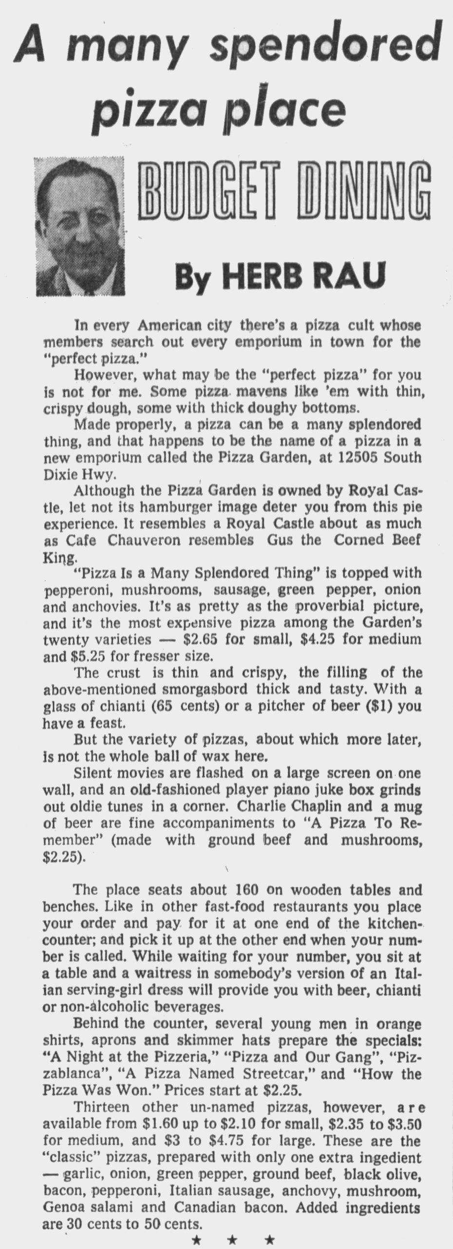 Pizza Garden in The Miami News May 11th, 1974