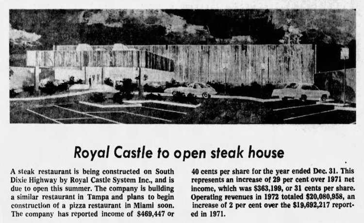 Criterion Steakhouse in the Miami News 3-20-73