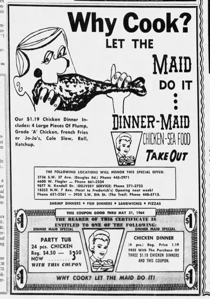 Dinner Maid ad in the Miami News April 12, 1964