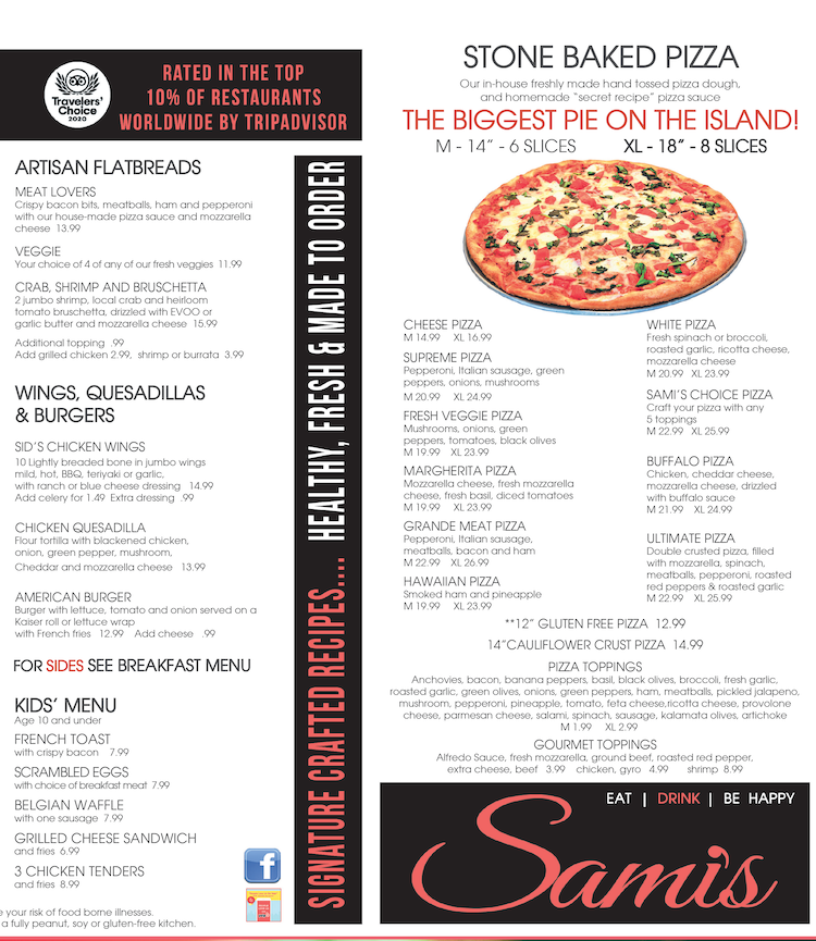 Lunch Menu Page 2 from Sami's Pizza & Grill in Marco Island, Florida