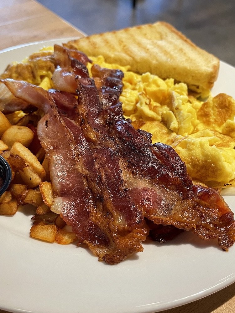 Graziano's Breakfast Plate of Scrambled Eggs, Bacon & Home-style Fries + Toast