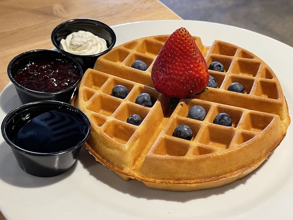 Graziano's Giant Waffle with Blueberries & a Strawberry
