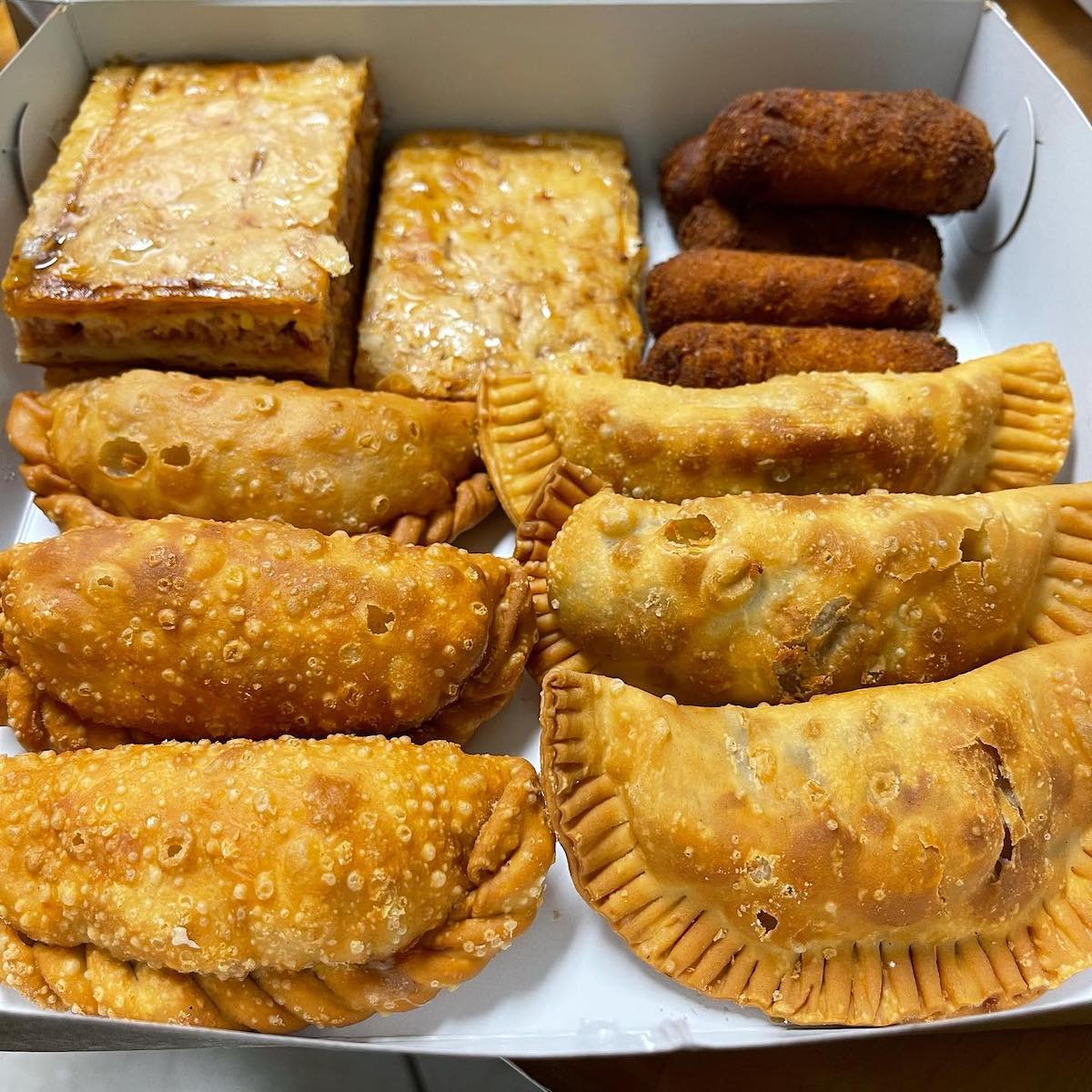 Box of Empanadas and Pastelitos from Breadman Bakery in Hialeah, Florida