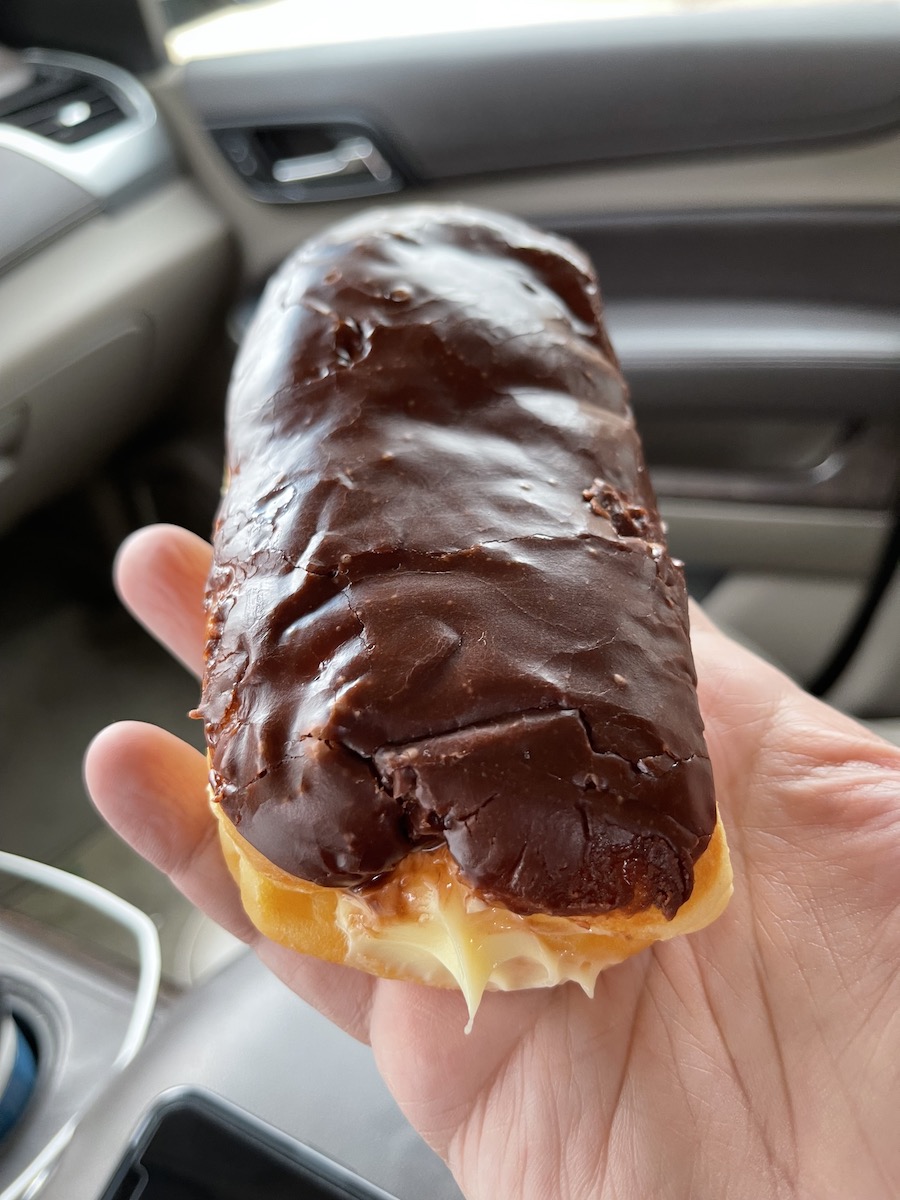 In-N-Out Donuts Chocolate Long John filled with Bavarian Creme in Ruston, Louisiana