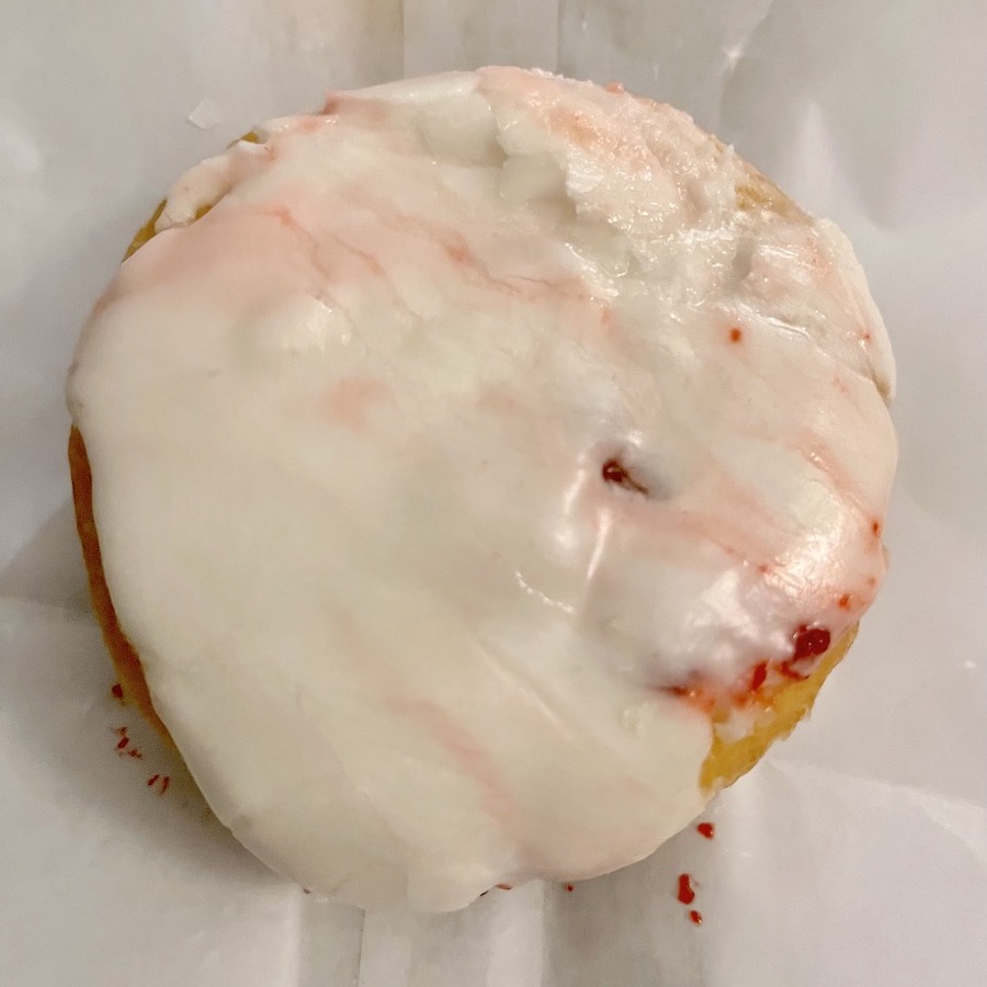 White Iced Jelly Donut from Jack's Donuts in Carmel, Indiana