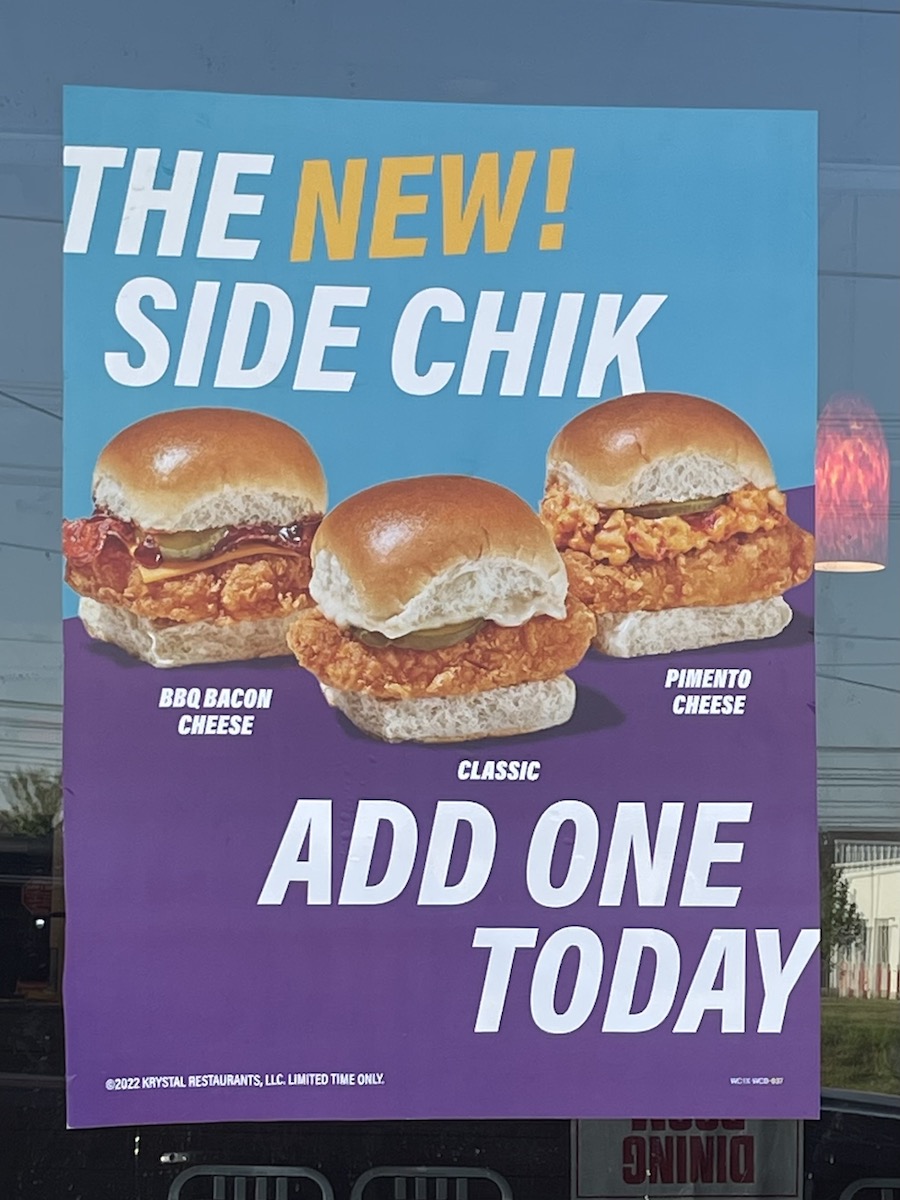 Side Chik Poster posted outside the Krystal in Lakeland, Tennessee