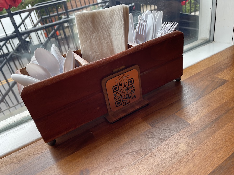 Napkin Dispenser by the window at The Burgerly in New Hope, Pennsylvania