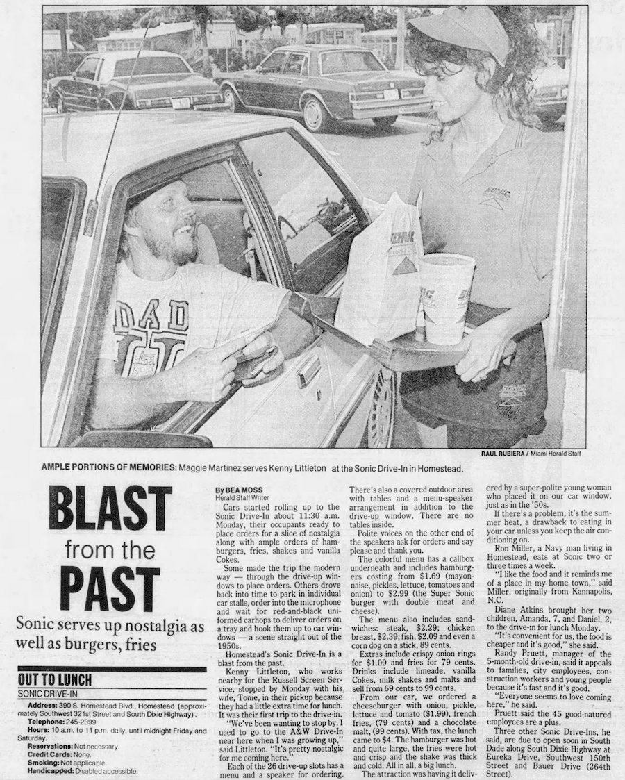 SONIC Drive-In in The Miami Herald -June 20, 1991