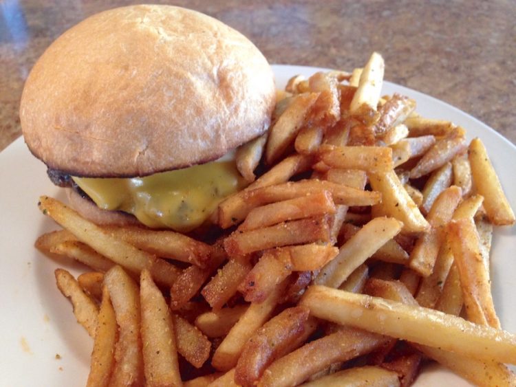 1/2 pounder cheeseburger with fries from Burgers & Suds in Pompano Beach, Florida